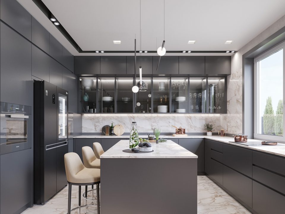 Проект Vewki_Gost_Kuh_006 - 3d визуализация дизайна гостиной-кухни в квартире.