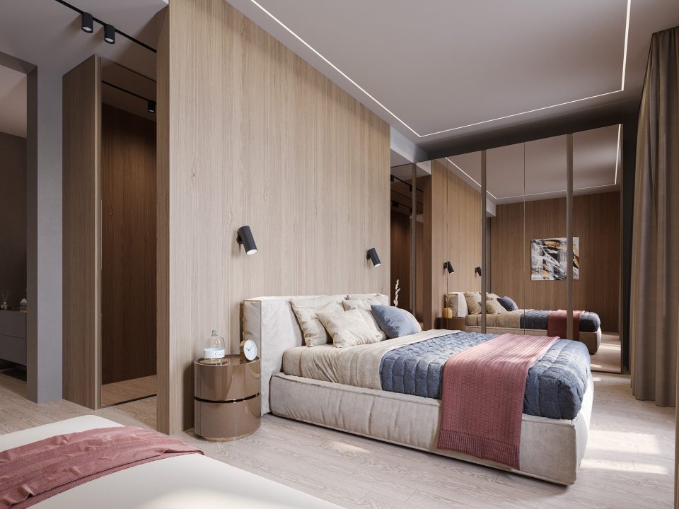 Проект Vewki_SP_02_002 - 3d визуализация дизайна спальни в квартире.
